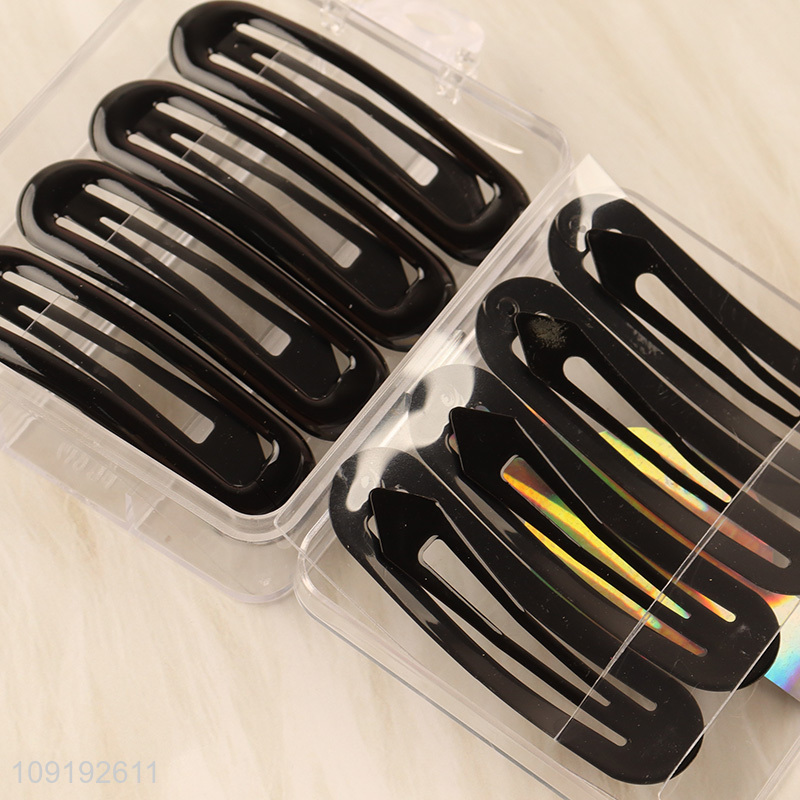 High Quality 8 Pieces Black Metal Snap Hair Clips Hairpins for Women