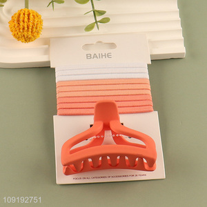 Wholesale 9+1 Elastic Hair Ties And Hair Claw Clip Set Hair Accessories