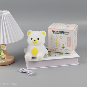 Factory supply cartoon bear charging silicone night lights for sale