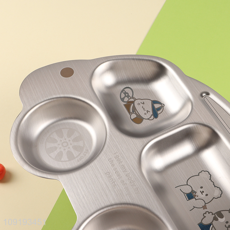 Most popular car shape stainless steel kids divided lunch tray