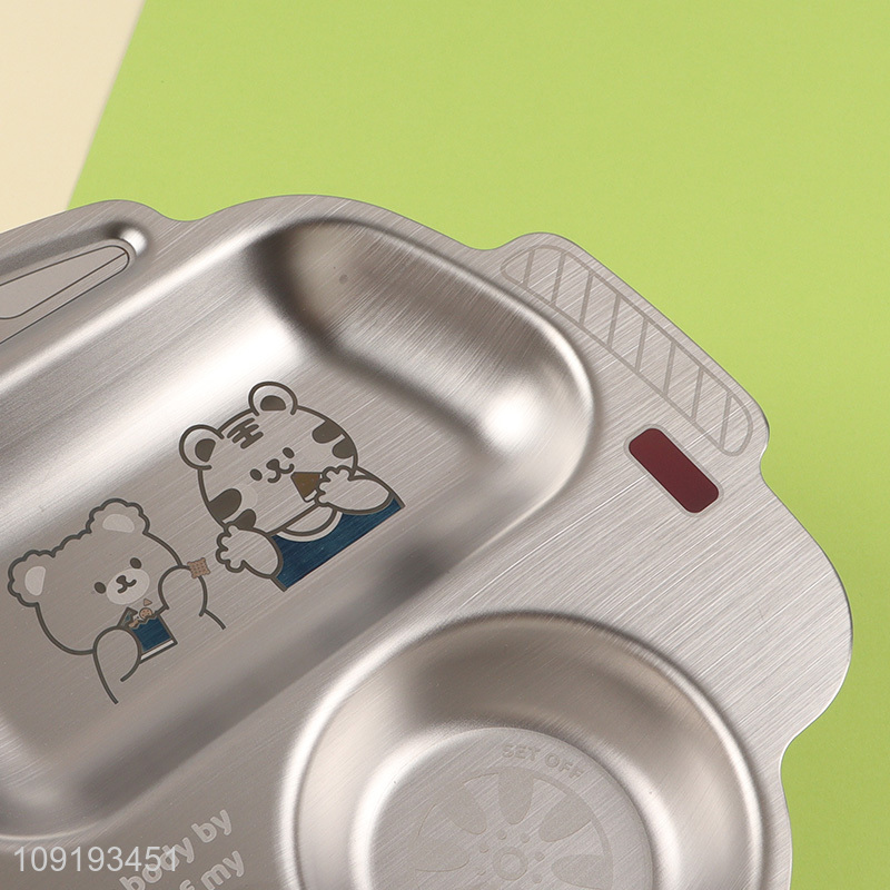 Most popular car shape stainless steel kids divided lunch tray