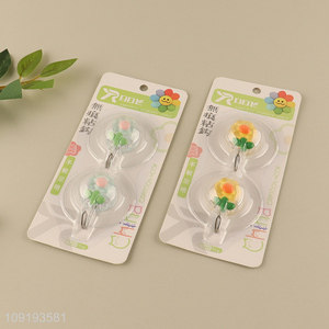 High Quality 2PCS Cute Flower Hooks Wall Sticky Hooks Utility Hooks