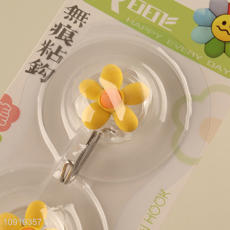 New Product 2PCS Cute Flower Adhesive Hooks Towel Coat Key Hooks
