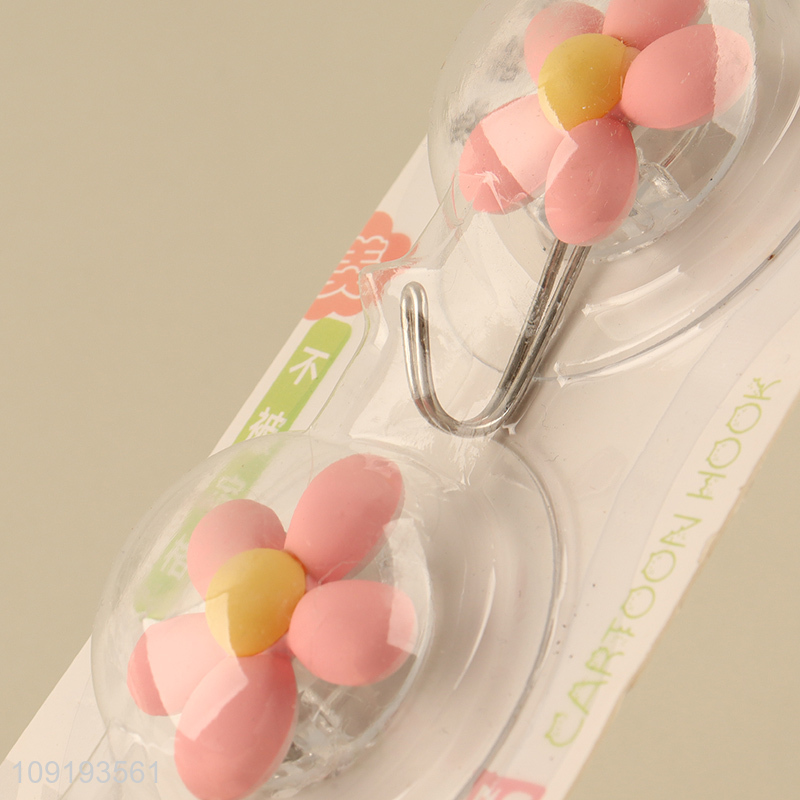 Hot Selling 2PCS Cute Flower Wall Hooks Adhesive Towel Coat Hooks