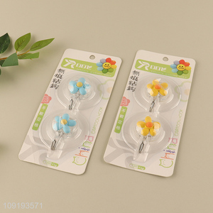 New Product 2PCS Cute Flower Adhesive Hooks Towel Coat Key Hooks