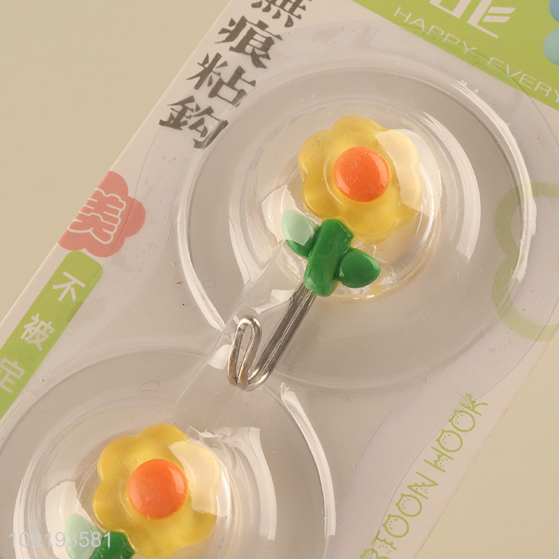 High Quality 2PCS Cute Flower Hooks Wall Sticky Hooks Utility Hooks