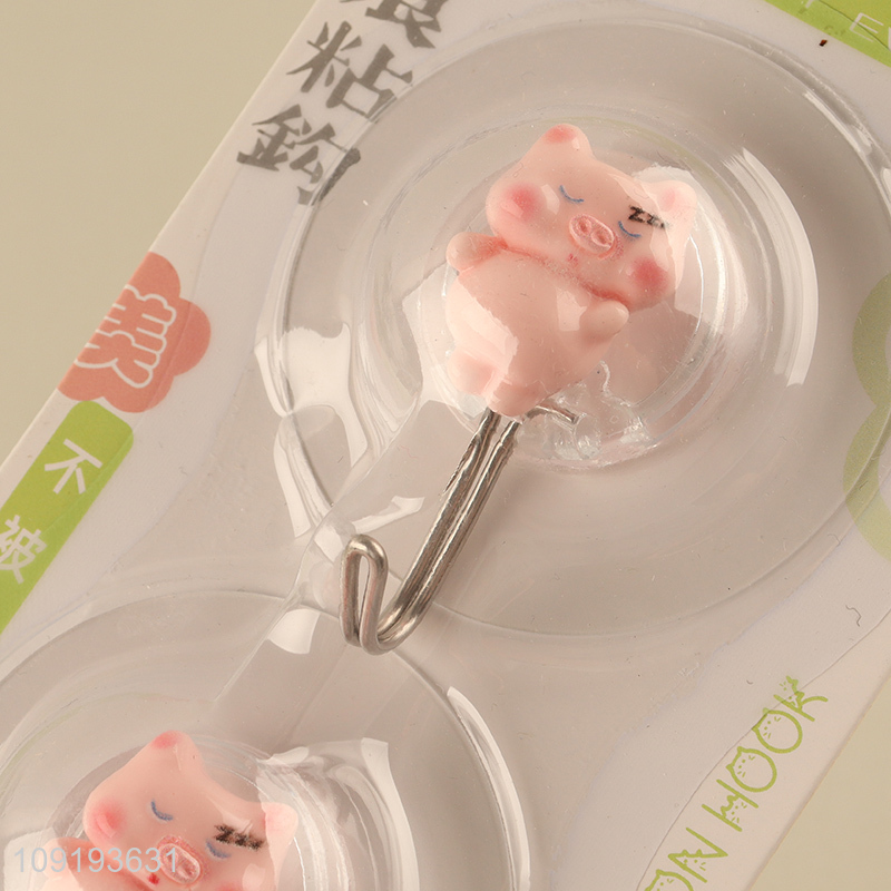 Online Wholesale 2PCS Cute Pig Hooks Adhesive Hooks Stick On Wall Hooks