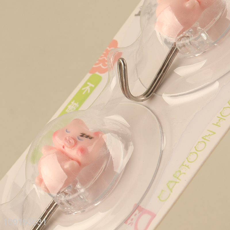 Online Wholesale 2PCS Cute Pig Hooks Adhesive Hooks Stick On Wall Hooks