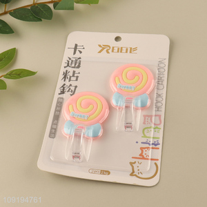 Hot Selling 2PCS Cute Lollipop Hooks Adhesive Hooks for Kids Bedroom
