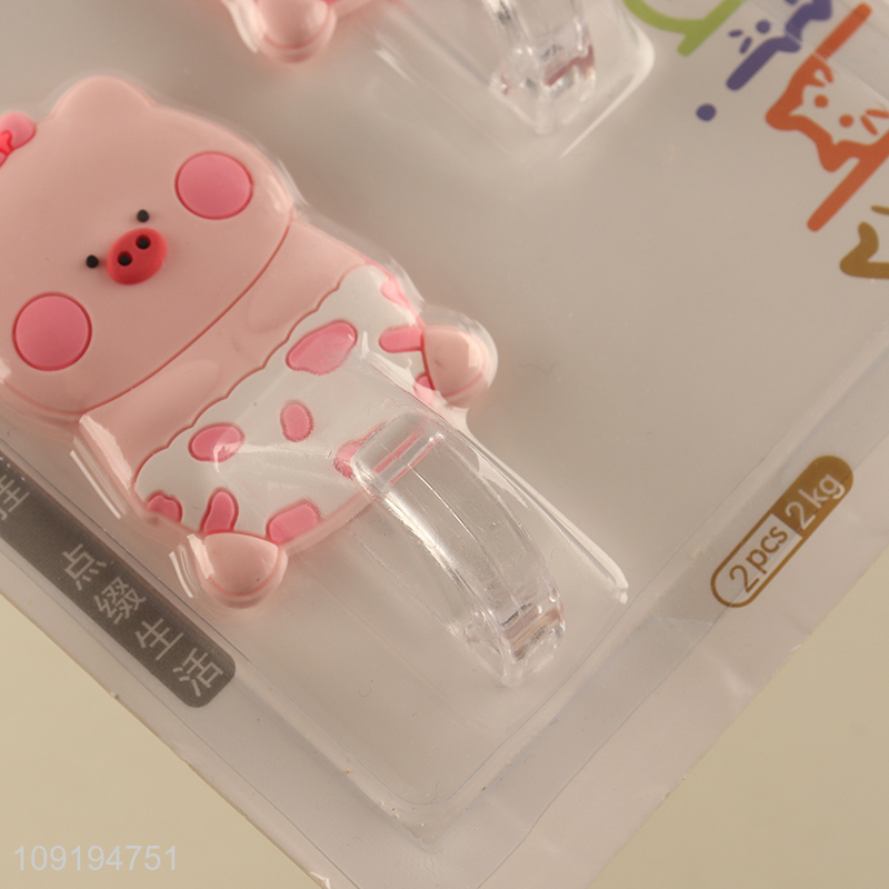 New Arrival 2PCS Cute Pig Adhesive Hooks Heavy Duty Utility Hooks