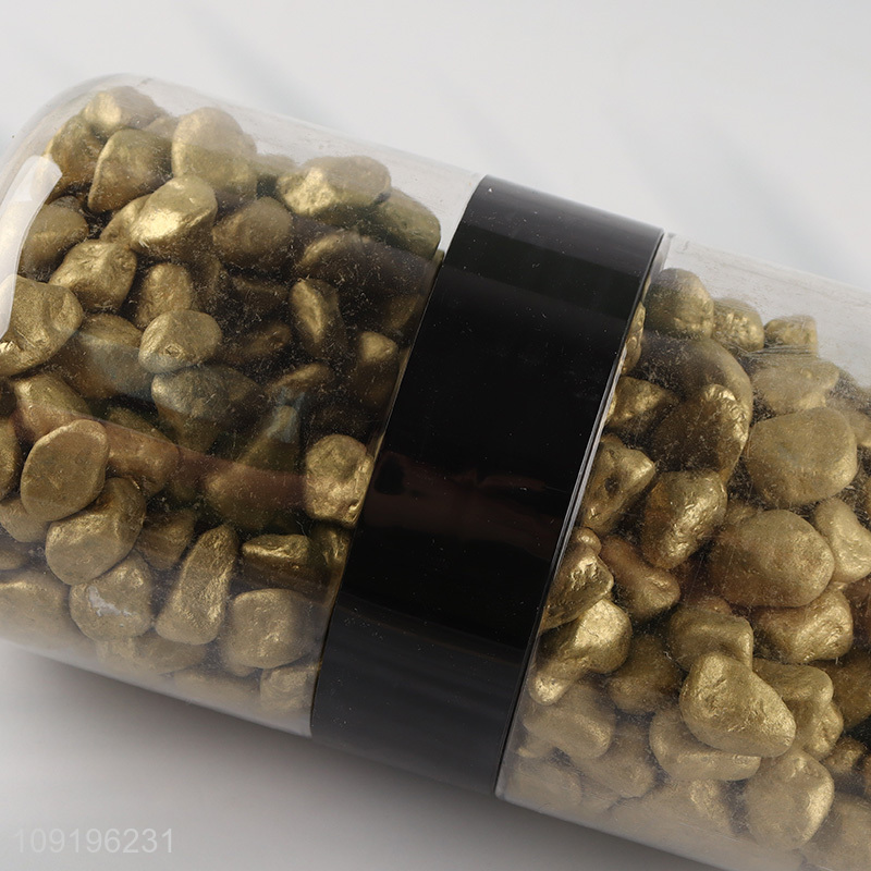 Good Quality 10-12mm Colored Rive Socks Fish Tank Filler Stones Gold Color