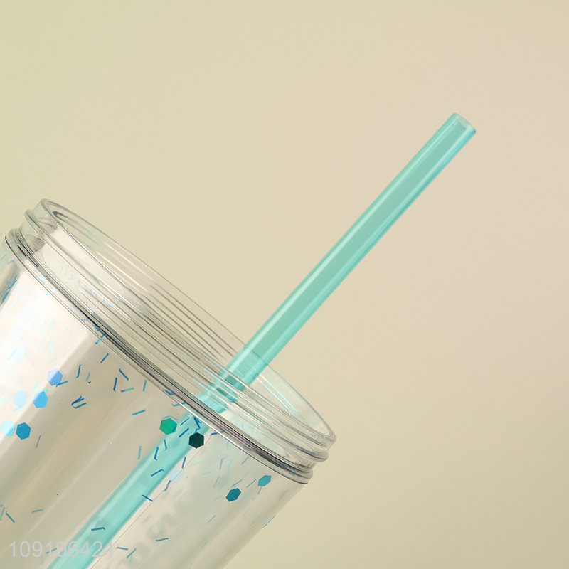 Good Quality 400ml Double Layer Plastic Tumbler with Lid & Straw