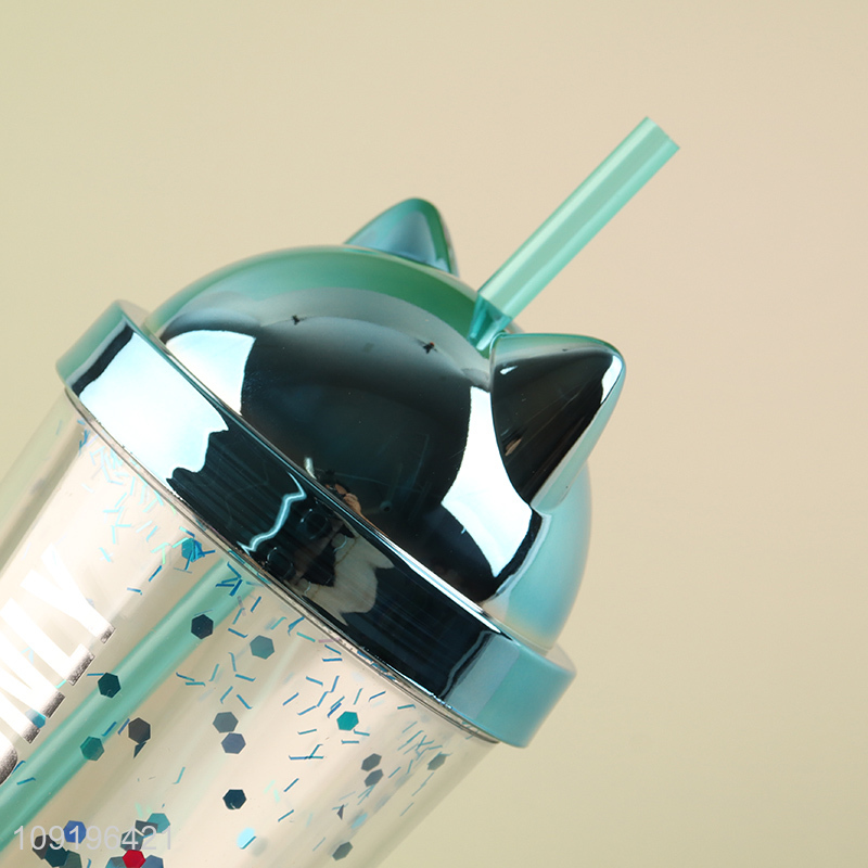 Good Quality 400ml Double Layer Plastic Tumbler with Lid & Straw