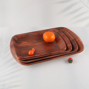 Online Wholesale Wood Grain Plastic Serving Tray Reusable Serving Platter