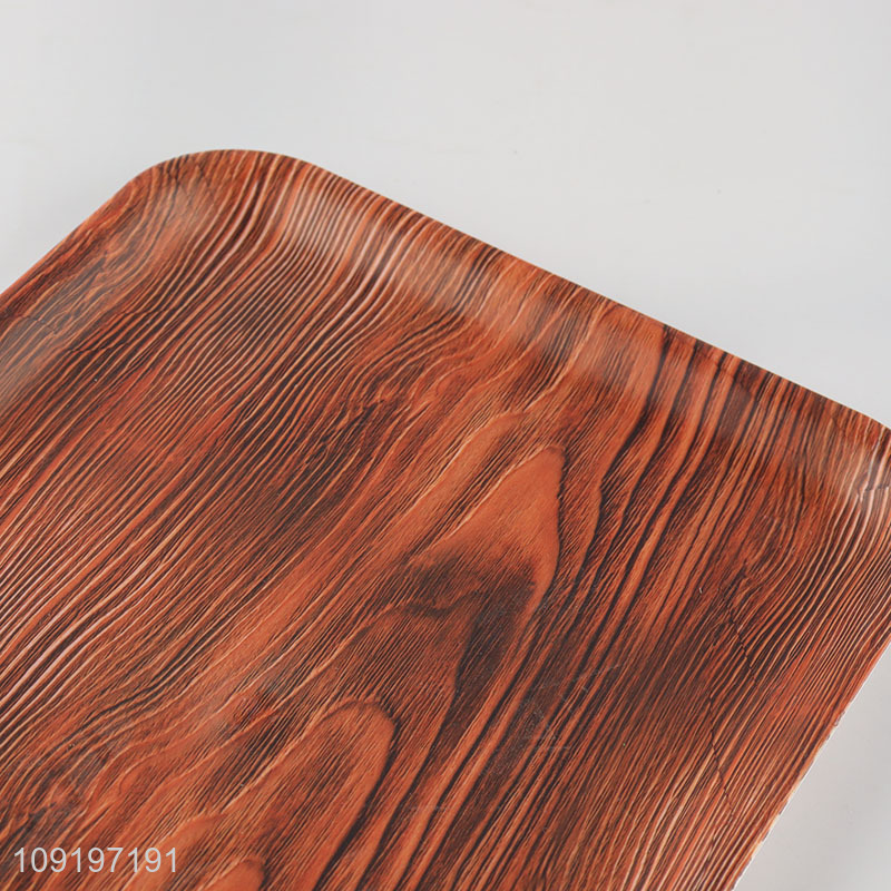 Good Quality Wood Grain Plastic Serving Tray Unbreakable Food Serving Tray