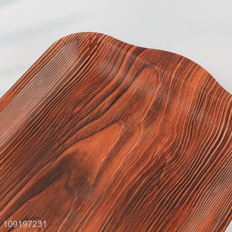 High Quality Wood Grain Plastic Serving Tray Custom Serving Platter
