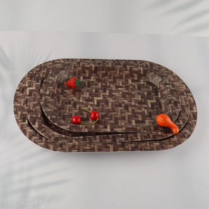 Online Wholesale Bamboo Woven Plastic Serving Tray Reusable Serving Platter