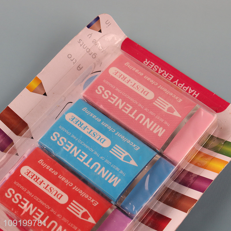 Wholesale 3 Pieces Rubber Erasers Dust Free Easers for School Student