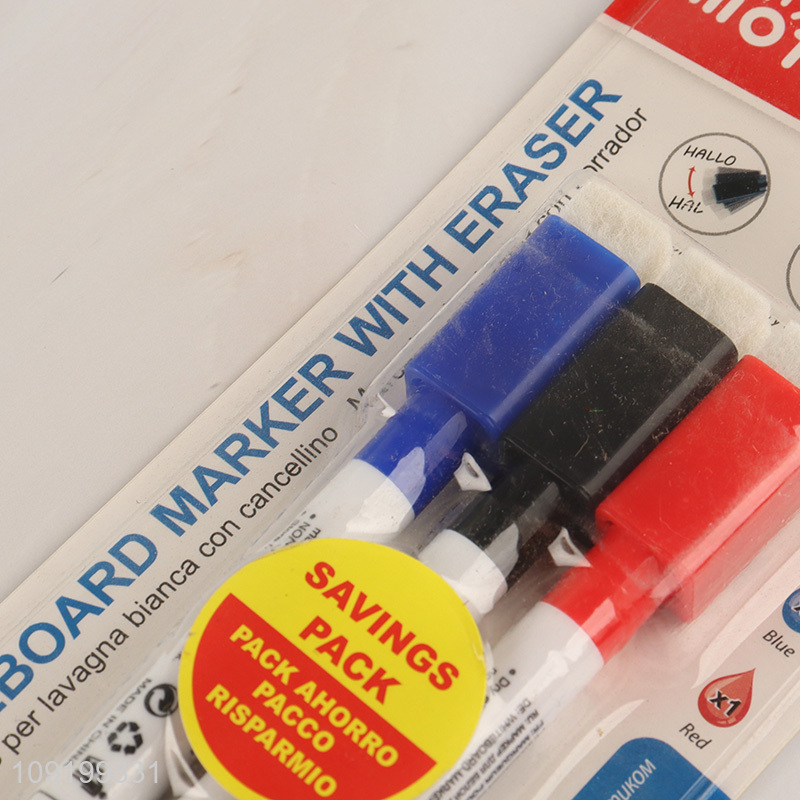 New Arrival 3 Pieces Low Odor Dry Erase Whiteboard Marker with Eraser