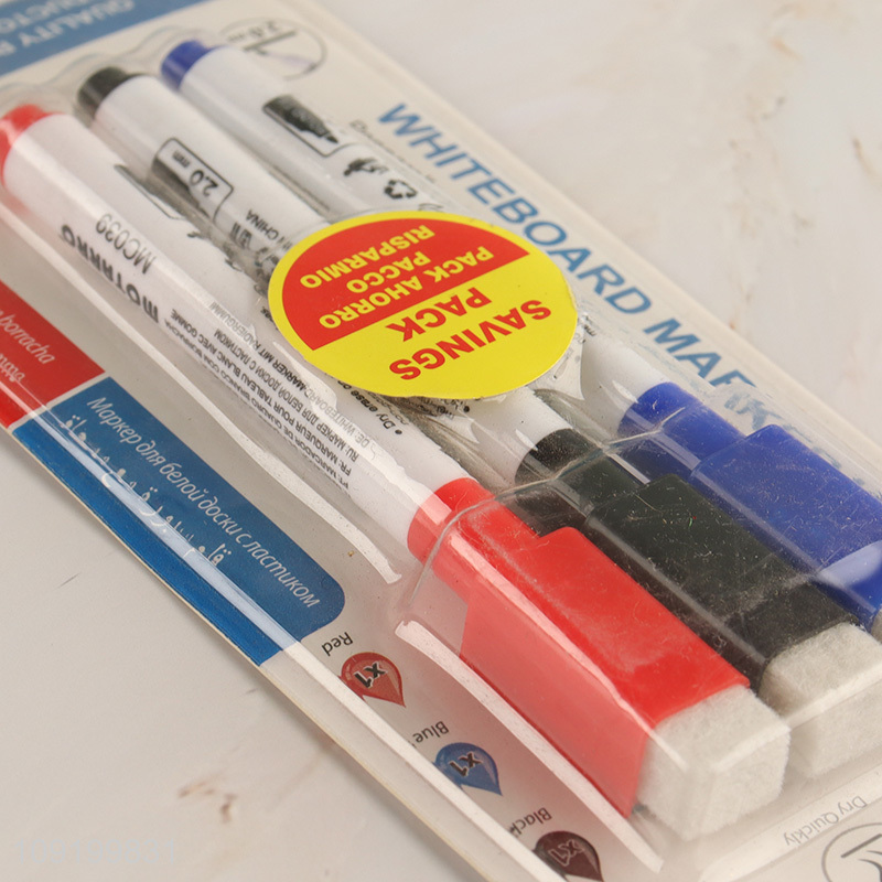New Arrival 3 Pieces Low Odor Dry Erase Whiteboard Marker with Eraser
