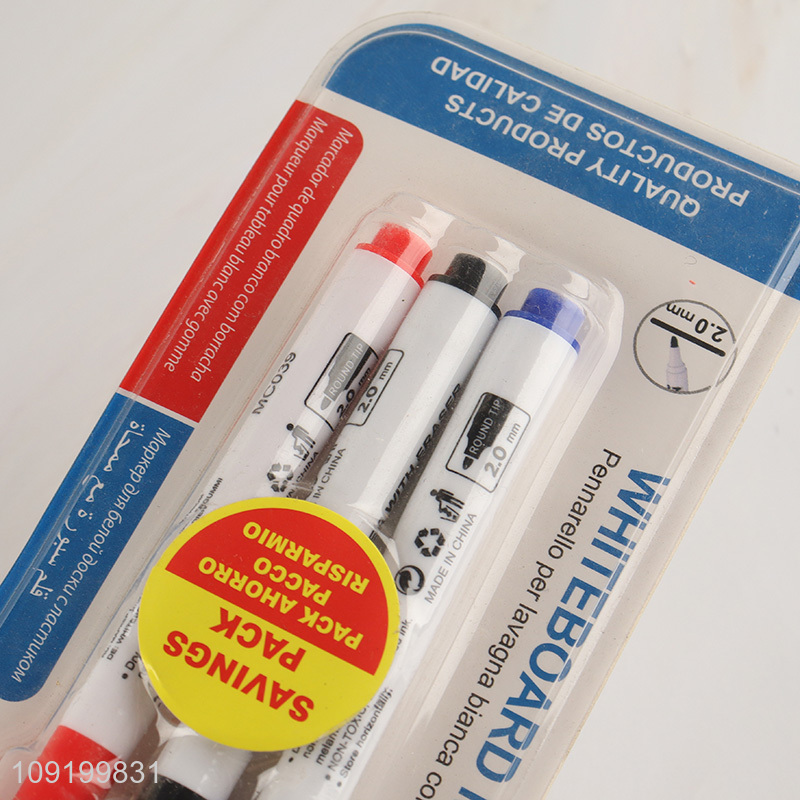 New Arrival 3 Pieces Low Odor Dry Erase Whiteboard Marker with Eraser