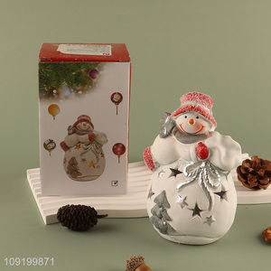 New Poduct Led Christmas Snowman Ornaments Ceramic Snowman Figurines