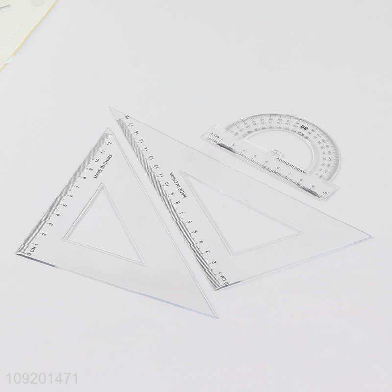 Yiwu market 4pcs plastic clear school students stationery ruler set