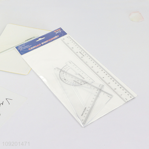 Yiwu market 4pcs plastic clear school students stationery ruler set