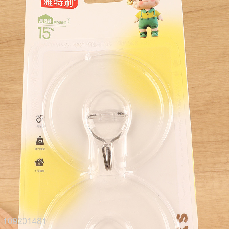 China products 2pcs clear round sticky hook wall hook set for household