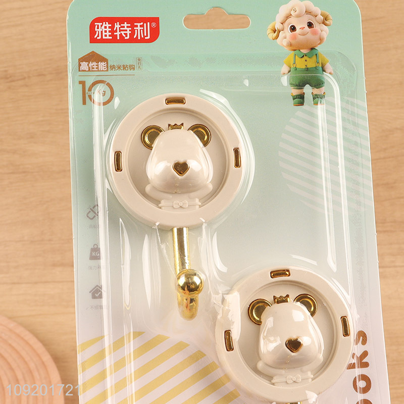 Top sale 2pcs round bear shape bathroom kitchen sticky hook wall hook