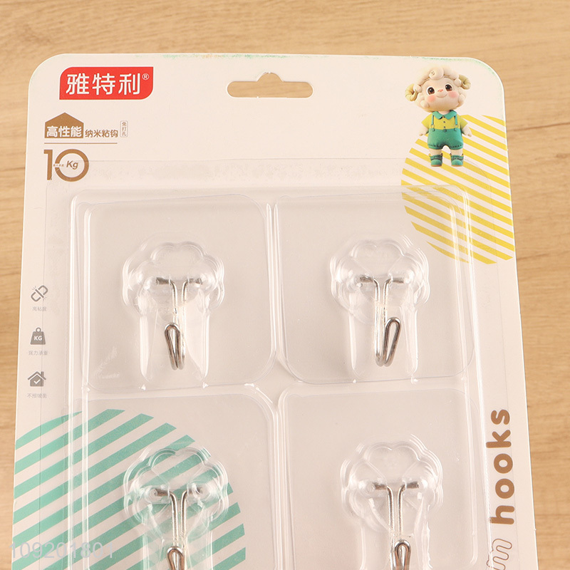 Good price 4pcs clear household sticky hook adhesive hook set