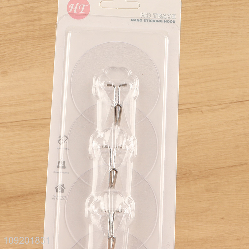 Factory wholesale 4pcs round clear sticky hook adhesive hook set
