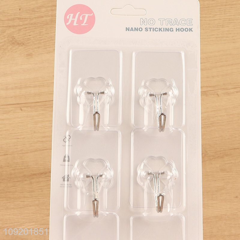 Top selling 6pcs clear household sticky hook adhesive hook