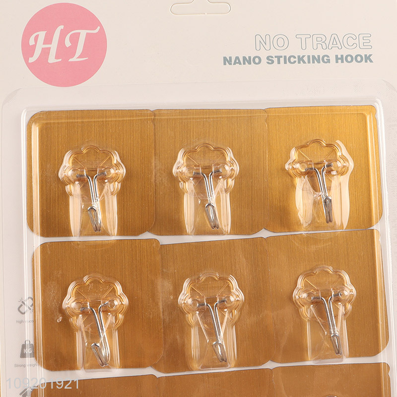 Good selling 12pcs golden household sticky hook adhesive hook wholesale