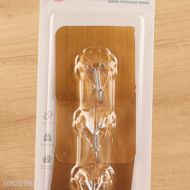 Hot selling 4pcs golden bathroom kitchen sticky hook adhesive hook