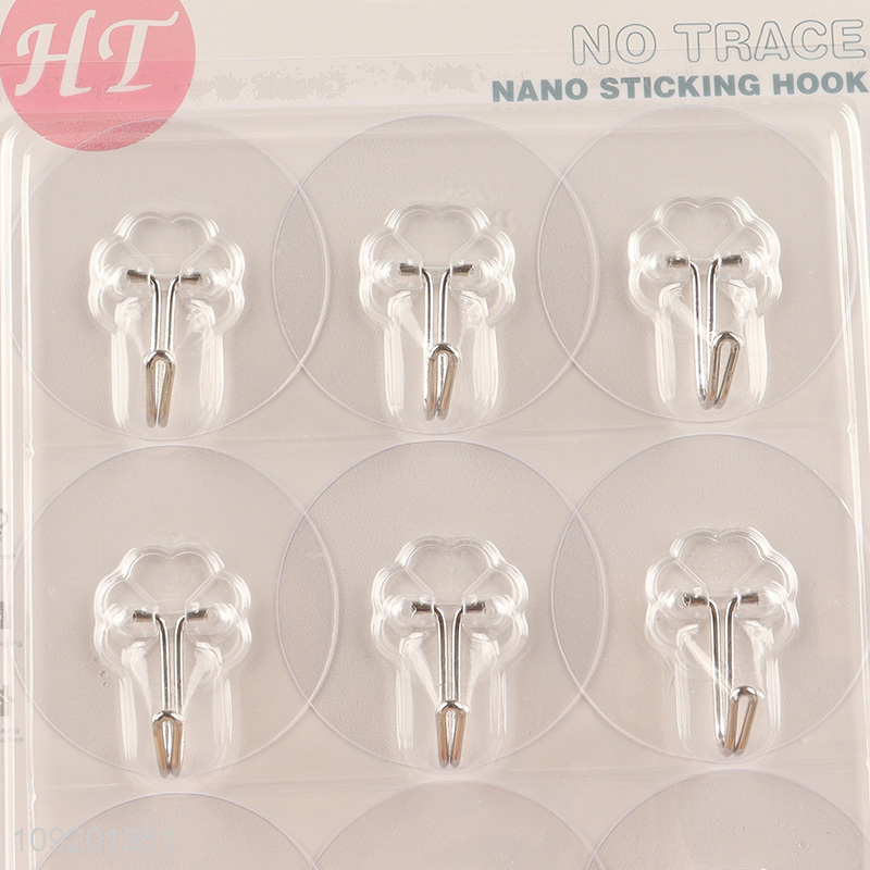 Popular products 9pcs round clear sticky hook adhesive hook for bathroom
