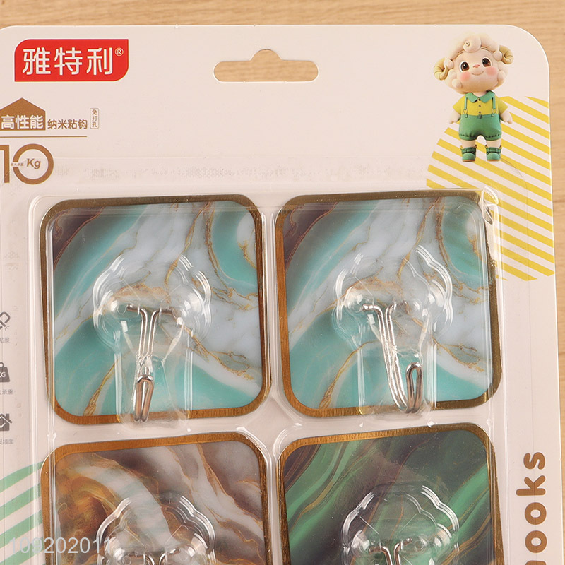 Hot items 4pcs household marble pattern sticky hook adhesive hook