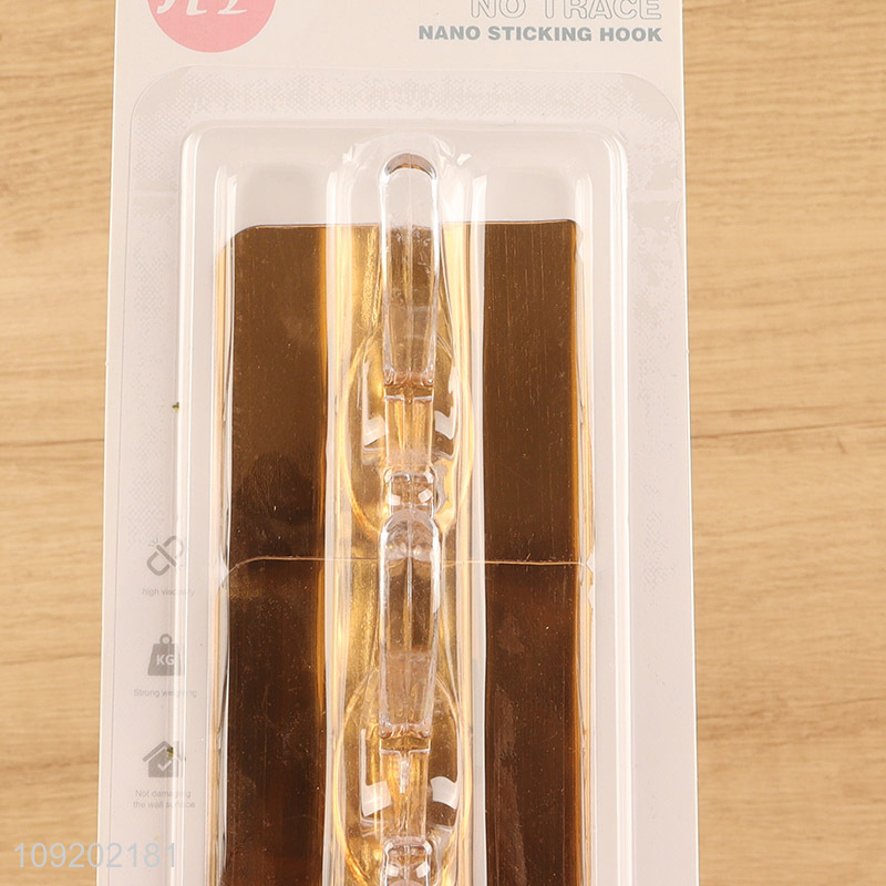 Good price 3pcs golden square sticky hook adhesive hook set