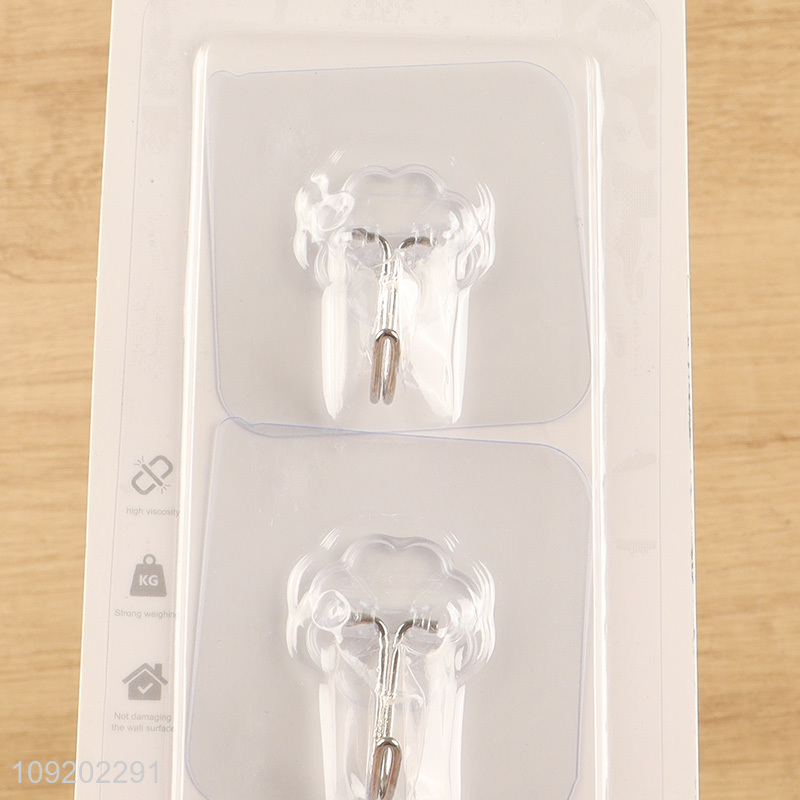 China wholesale 3pcs clear square sticky hook adhesive hook for household