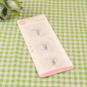 China wholesale 3pcs clear square sticky hook adhesive hook for household