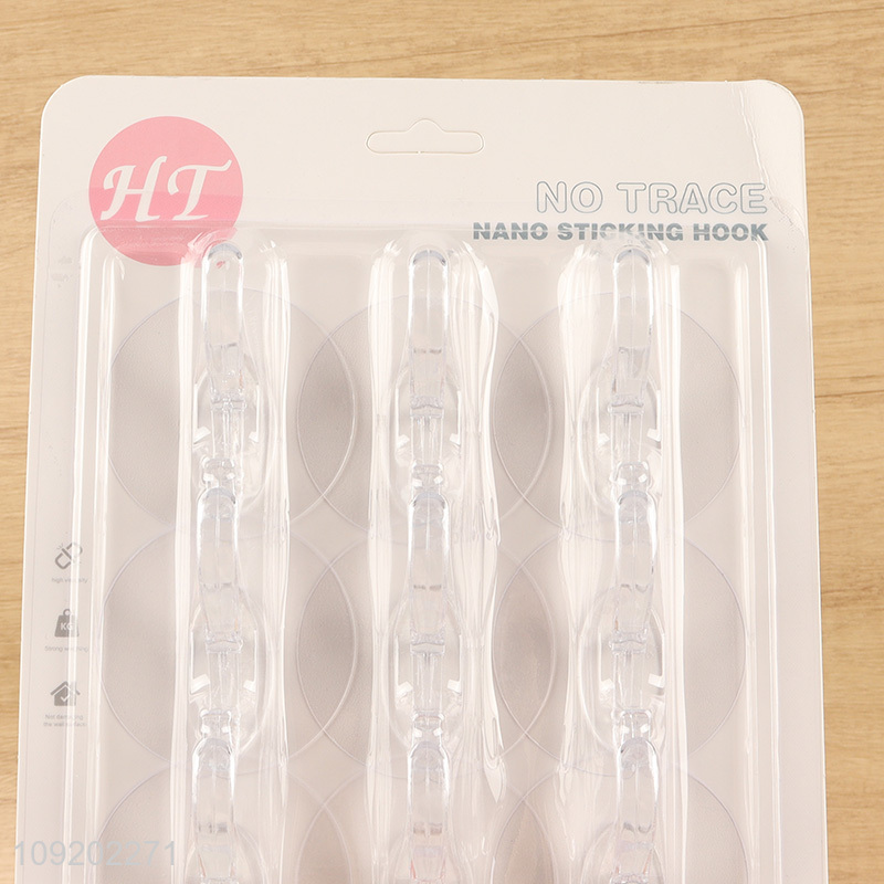 Top selling 9pcs round clear sticky hook adhesive hook wall hook set
