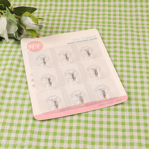 Top quality 9pcs clear square sticky hook adhesive hook for bathroom