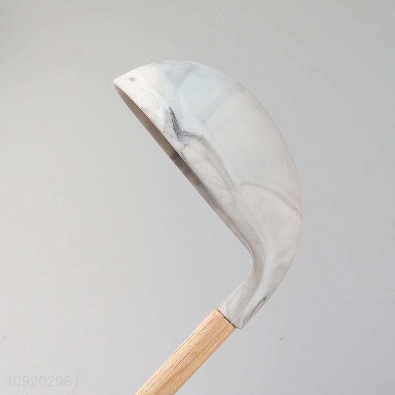 China wholesale silicone kitchen utensil soup ladle with wooden handle