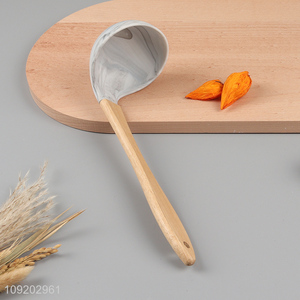 China wholesale silicone kitchen utensil soup ladle with wooden handle