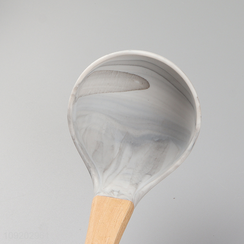 China wholesale silicone kitchen utensil soup ladle with wooden handle
