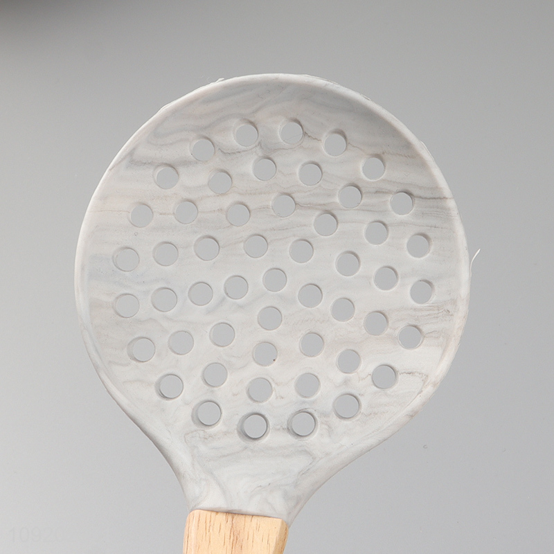 Hot items professional silicone kitchen utensil cooking skimmer with wooden handle