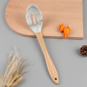 Hot items silicone kitchen utensil slotted ladle with wooden handle