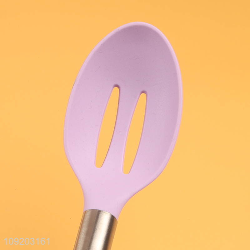 Latest products long handle silicone kitchen utensil slotted ladle for sale