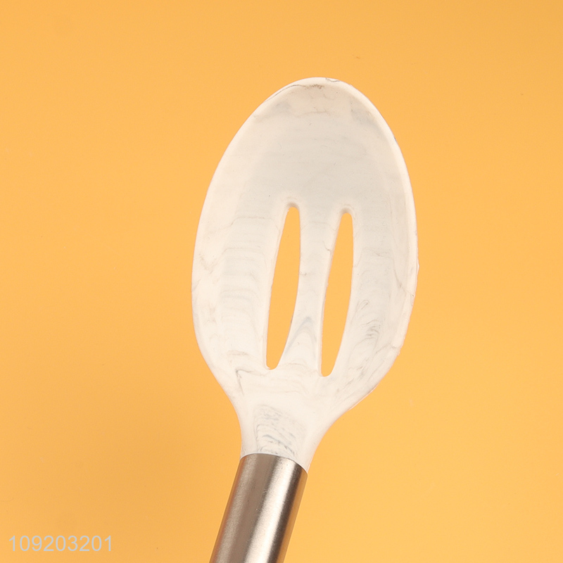 Hot selling stainless steel handle silicone kitchen utensil slotted ladle