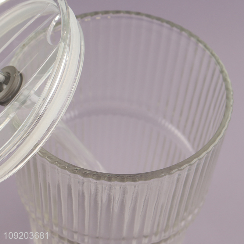 Good Quality 350Ml Clear Glass Ice Coffee Cup with Lid & Straw